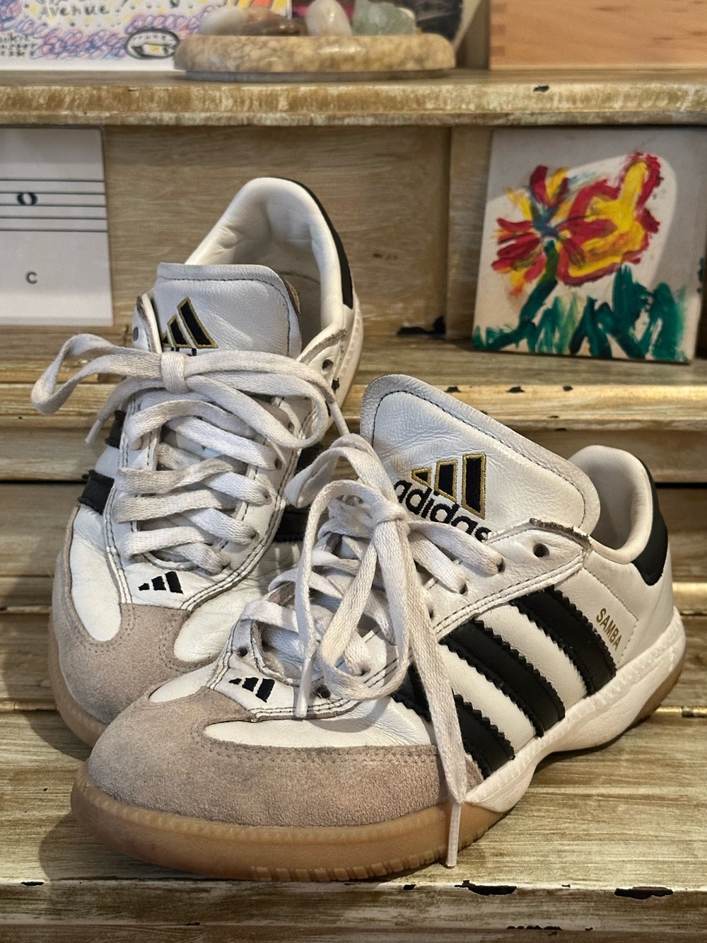 Cutest sneaker ever!  Adidas Women’s Samba Sneakers in White, Black and Gum